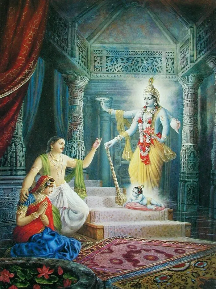 Painting of Lord Krishna's appearance in Mathura